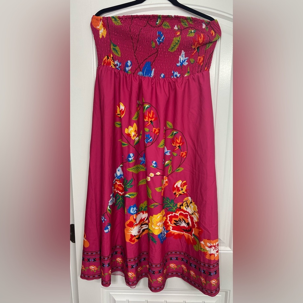SHEIN Pink Floral Strapless Maxi Dress size XL